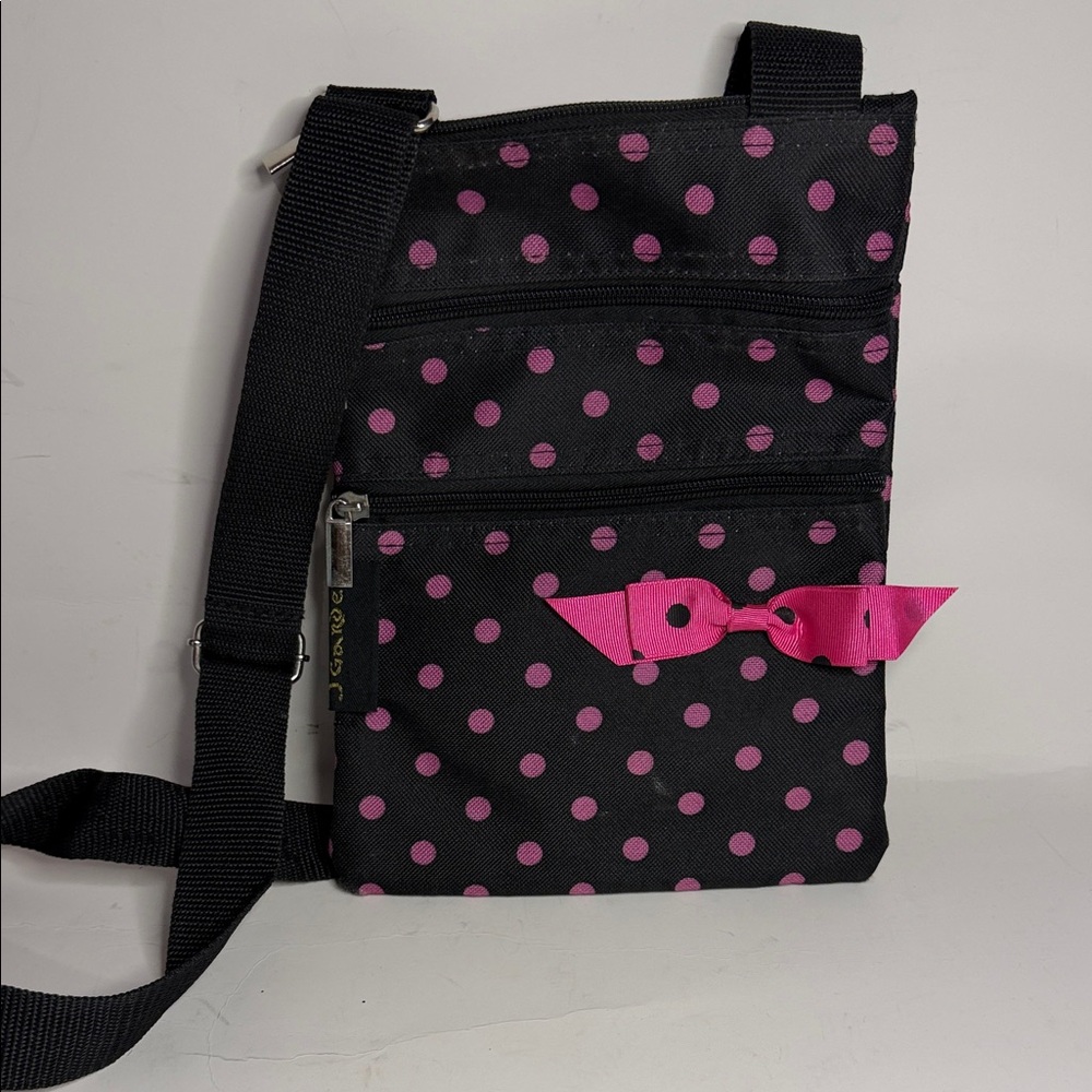 Stylish Black and Pink Polka Dot Crossbody Bag